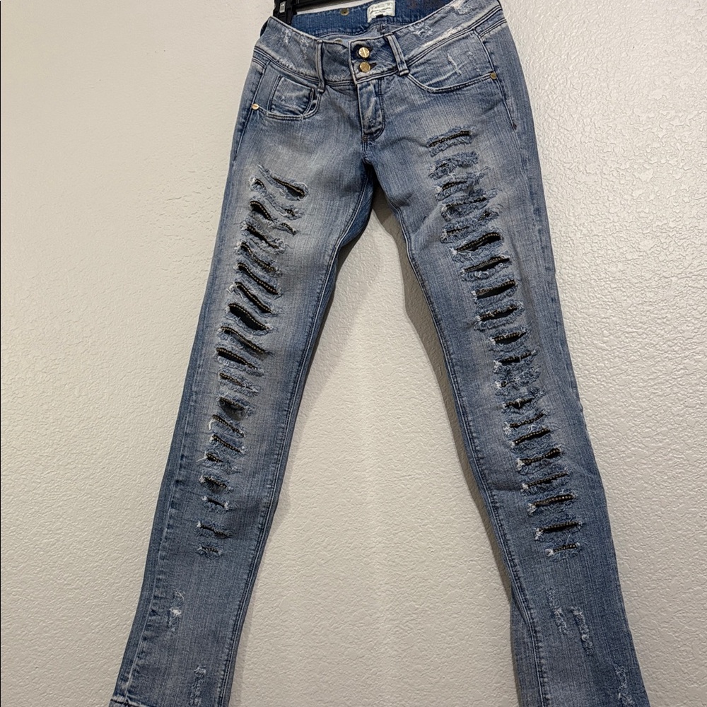 Next Women's Distressed Skinny Jeans - Light Blue